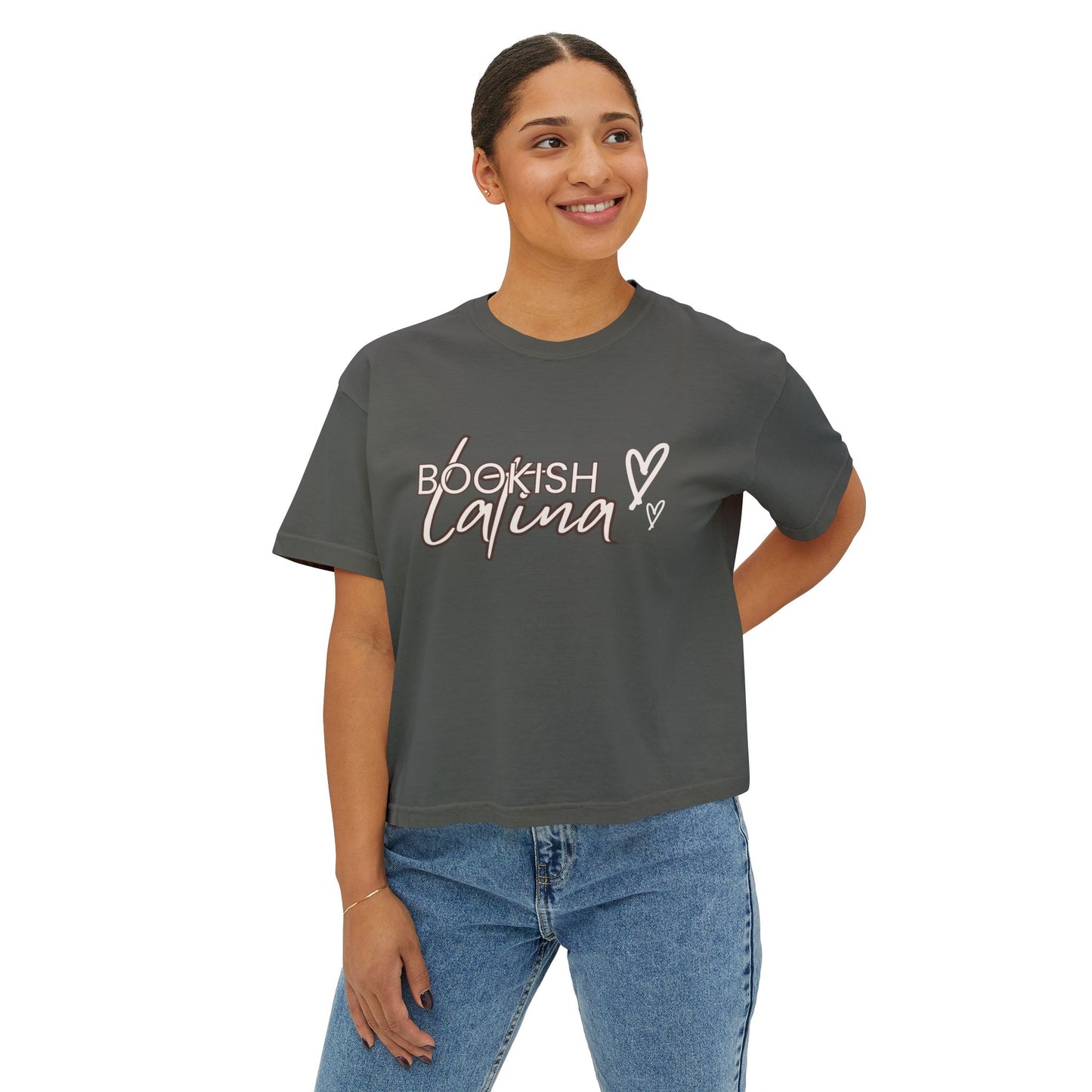 Boxy Tee Bookish Latina with Hearts Shirt