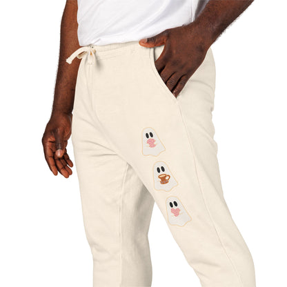 Fleece Sweatpants - Concha Season with Ghosts Eating Conchas Design