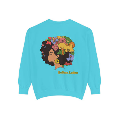 Sweatshirt - Afro Latina Belleza Latina Afro with Flowers Print