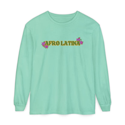 Long Sleeve T-Shirt Afro Latina Belleza Latina Afro with Flowers