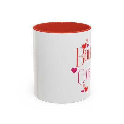 Coffee Mug - Books & Cafecito with Red and Pink Hearts Design