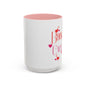 Coffee Mug - Books & Cafecito with Red and Pink Hearts Design