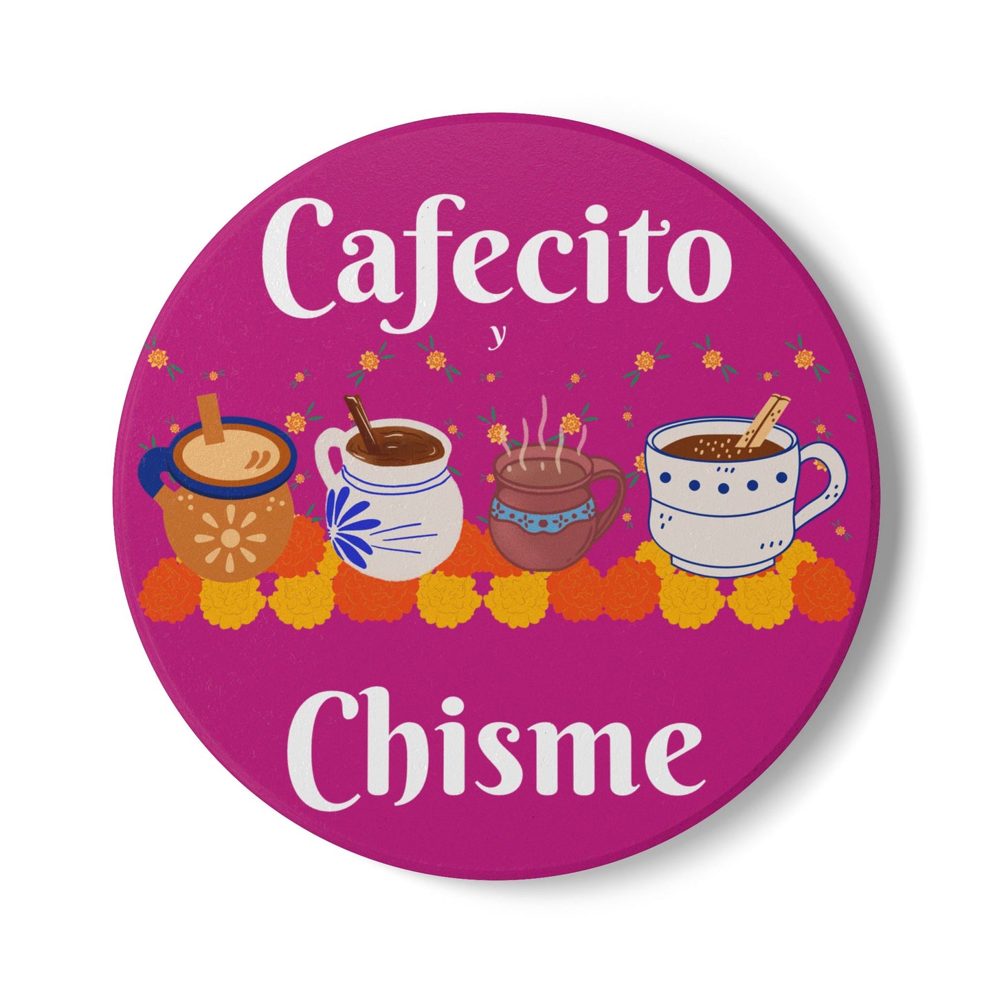 "Cafecito y Chisme" Pink Ceramic Coaster