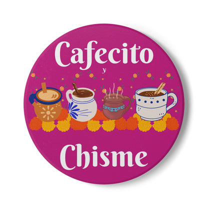 "Cafecito y Chisme" Pink Ceramic Coaster