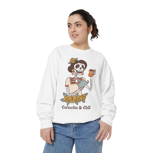 Sweatshirt - Cafecito & Chill with Catrina Drinking Coffee Design