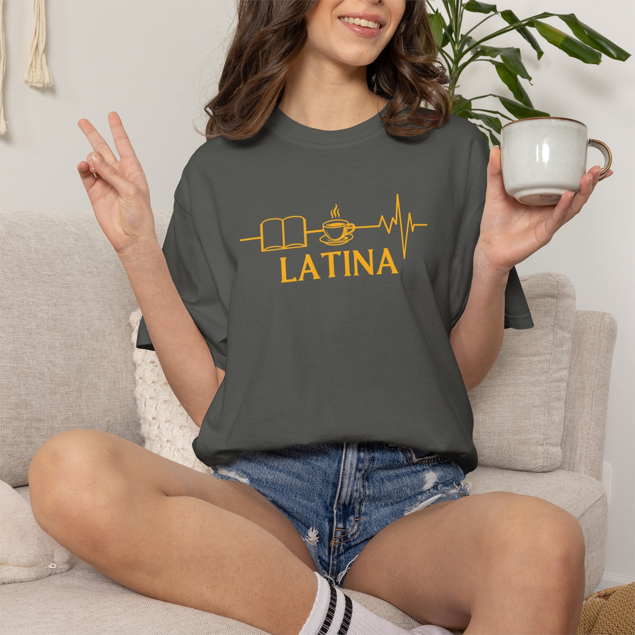 Latina with Coffee & Book Heartbeat T-Shirt