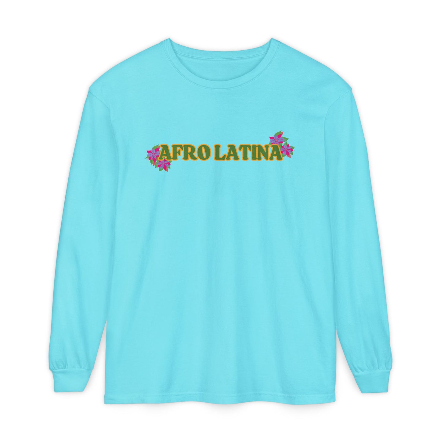 Long Sleeve T-Shirt Afro Latina Belleza Latina Afro with Flowers