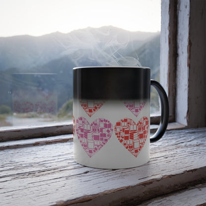 Color Morphing Mug - Red and Pink Hearts Made of Books