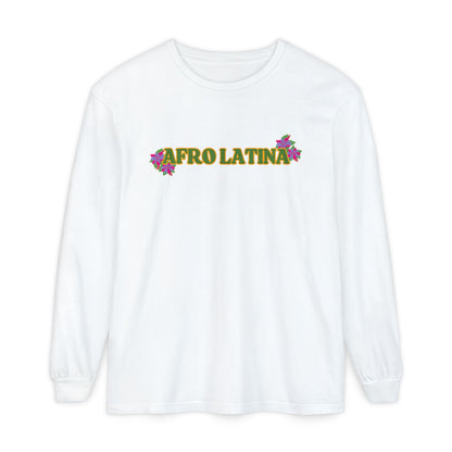Long Sleeve T-Shirt Afro Latina Belleza Latina Afro with Flowers