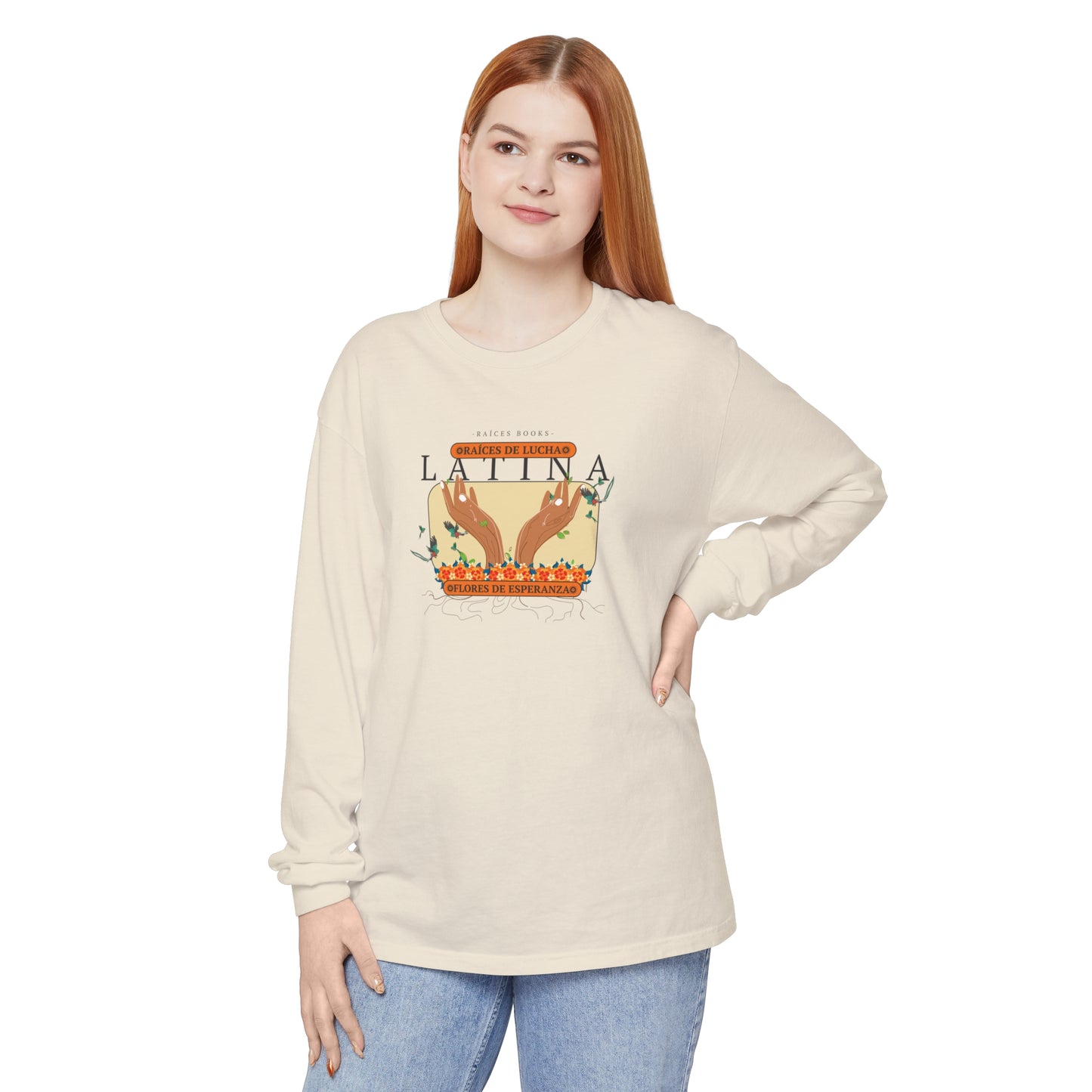 Unisex Long Sleeve Shirt - Raíces de Lucha, Flores de Esperanza Latina Quetzal Birds Design