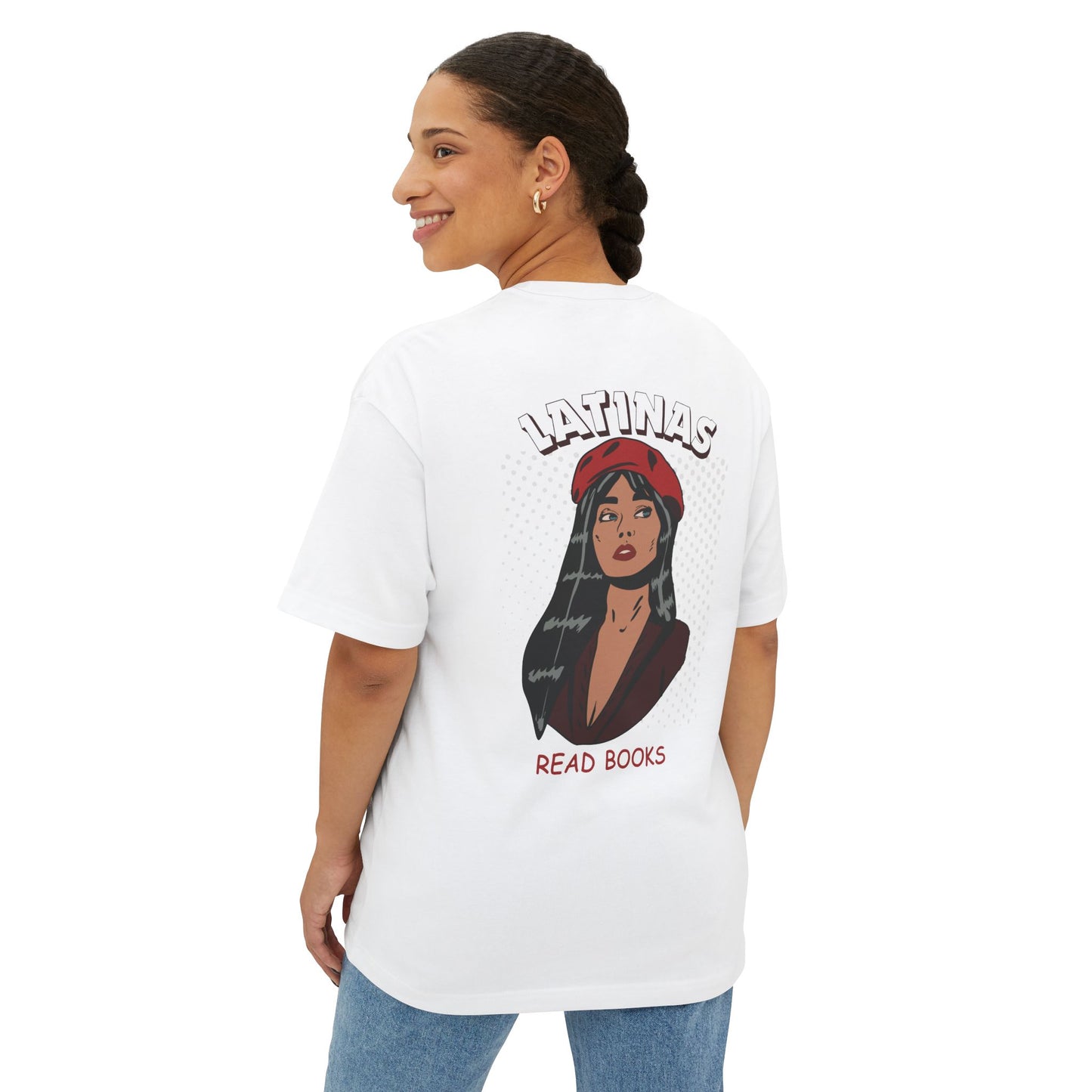 Latinas Read Books Unisex Oversized Boxy TShirt