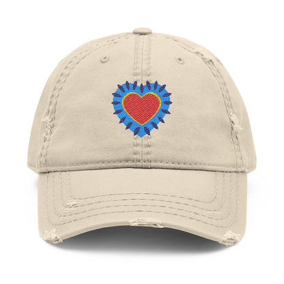 Distressed Hat - Embroidered Heart Design