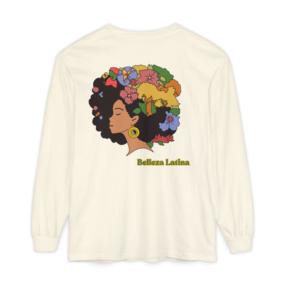Long Sleeve T-Shirt Afro Latina Belleza Latina Afro with Flowers