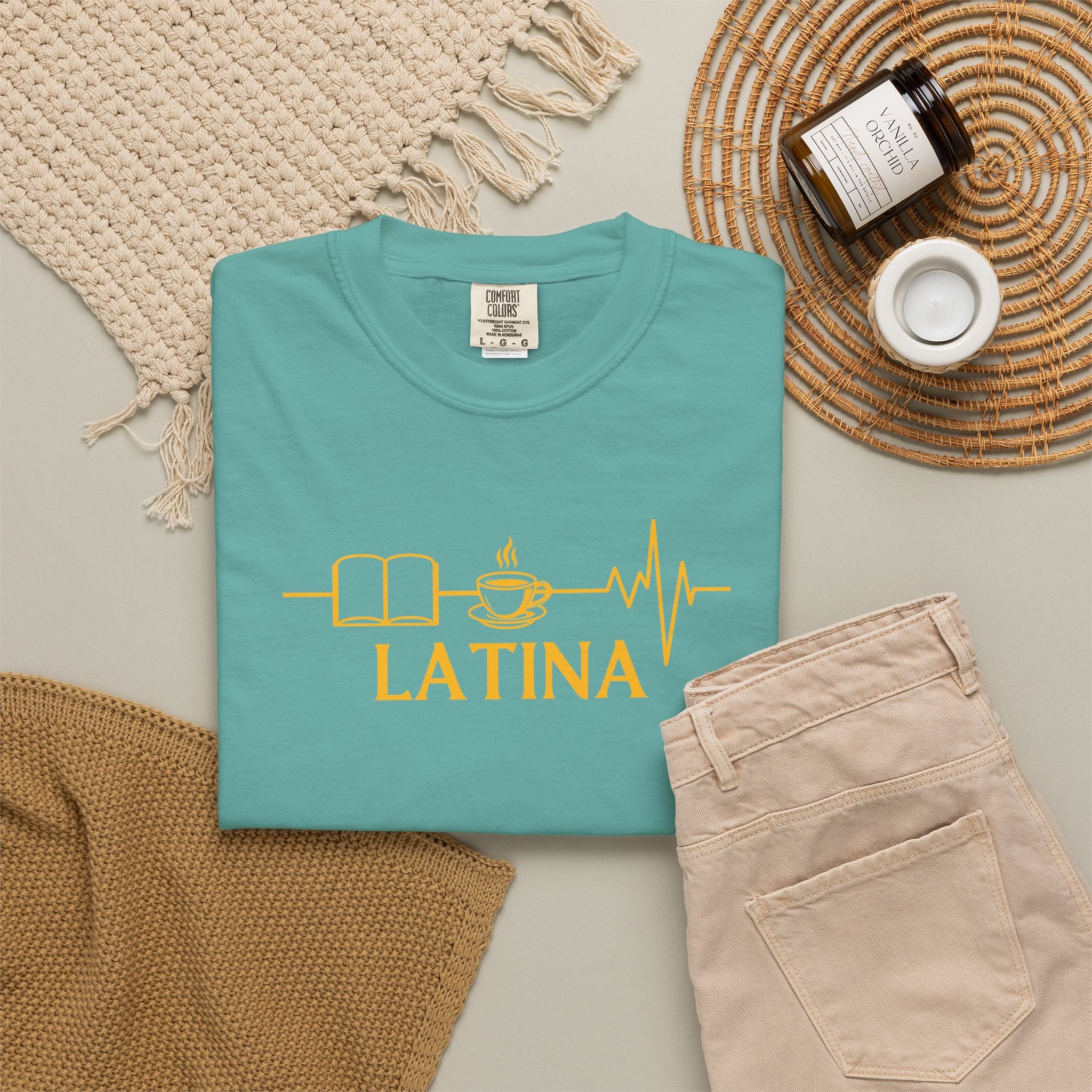 Latina with Coffee & Book Heartbeat T-Shirt