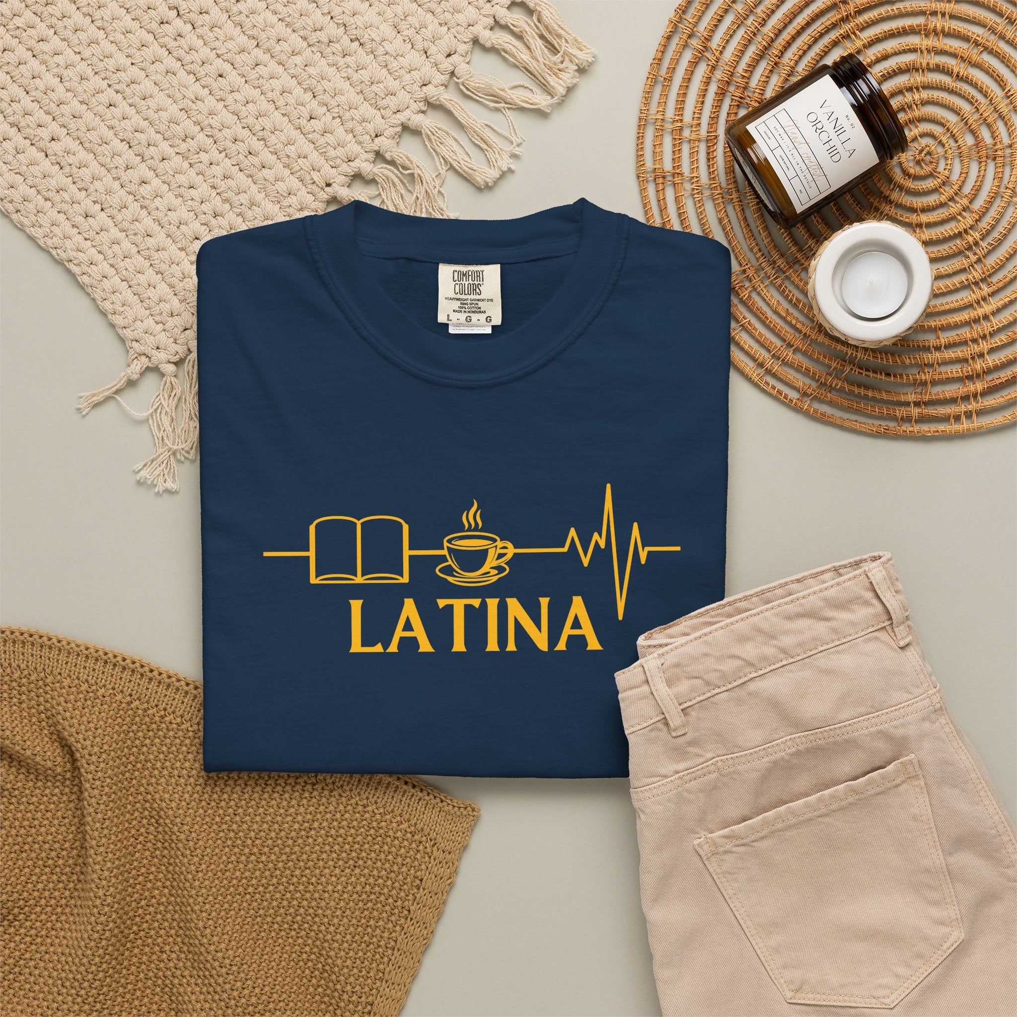 Latina with Coffee & Book Heartbeat T-Shirt