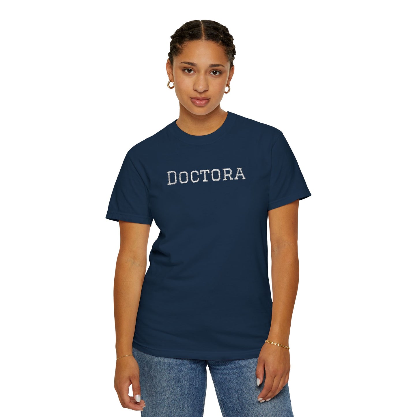 Embroidered Doctora T-Shirt — Feminine Doctor Shirt for Professionals