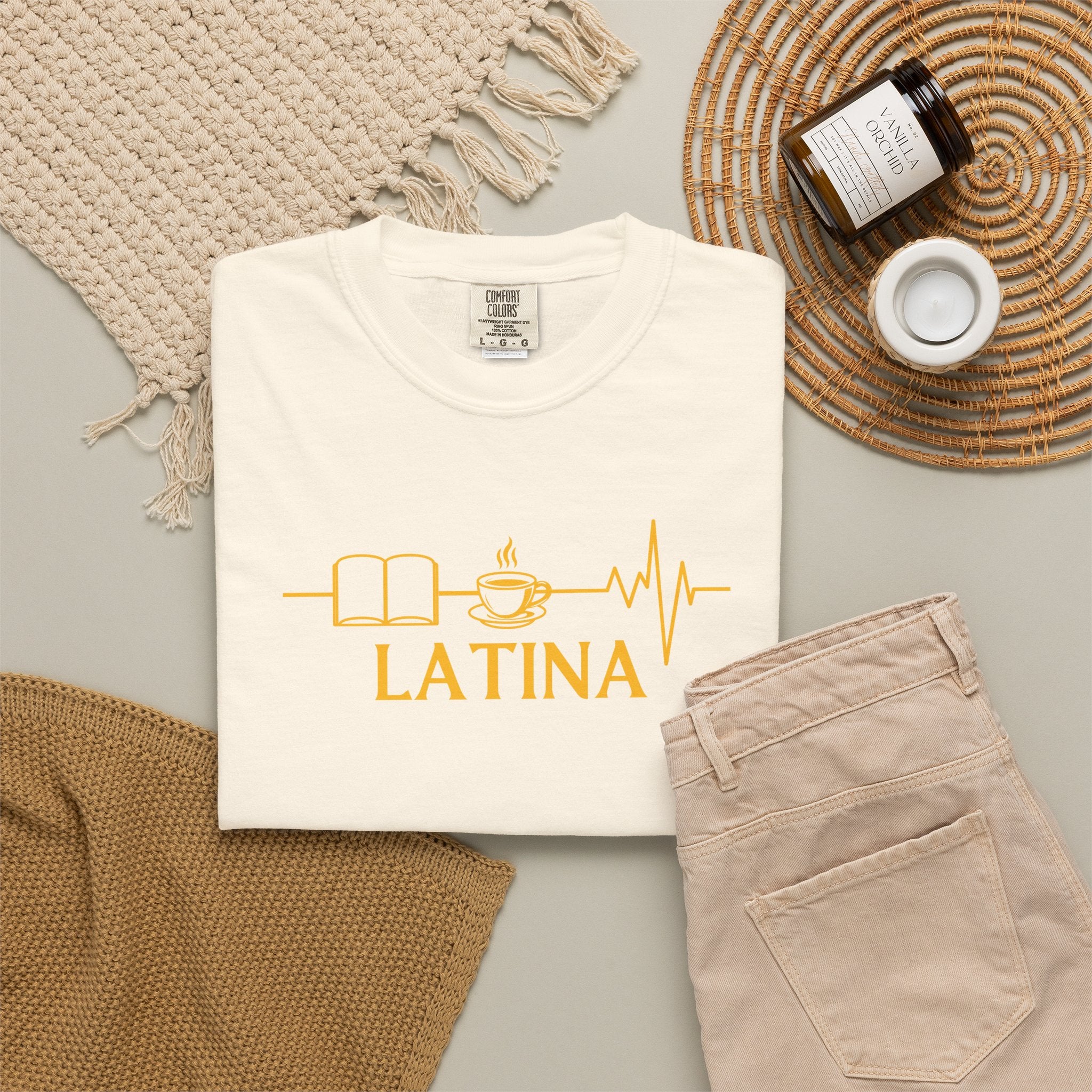 Latina with Coffee & Book Heartbeat T-Shirt