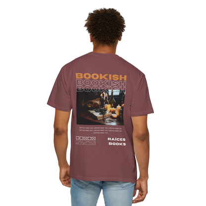 Bookish Latino Garment-Dyed T-shirt with Candles and Books Design
