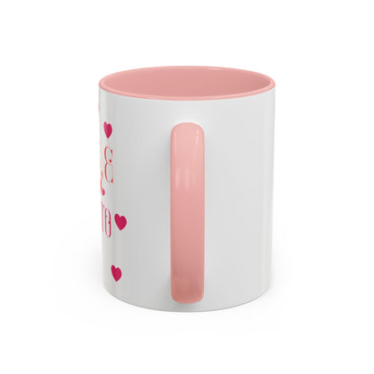 Coffee Mug - Books & Cafecito with Red and Pink Hearts Design