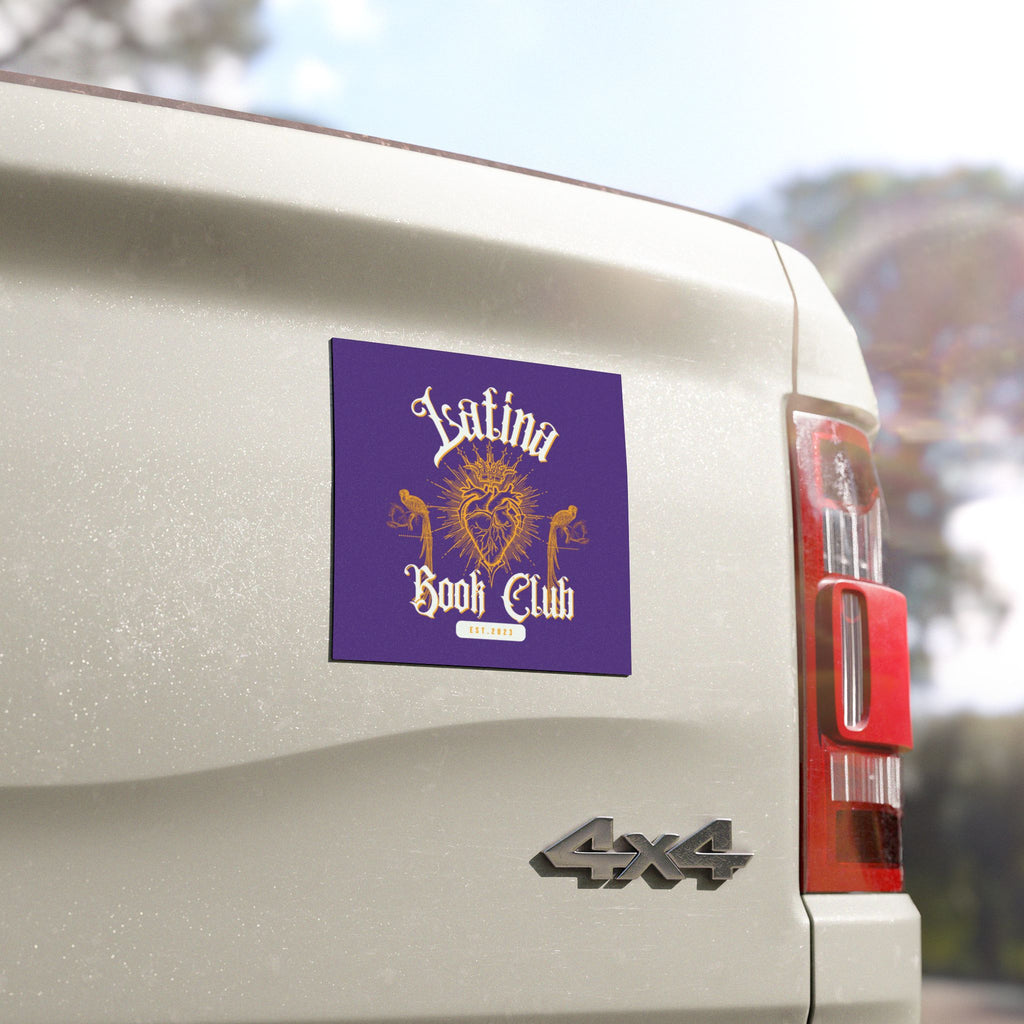 Latina Book Club Car Magnet — Gold Sacred Heart Design on Purple