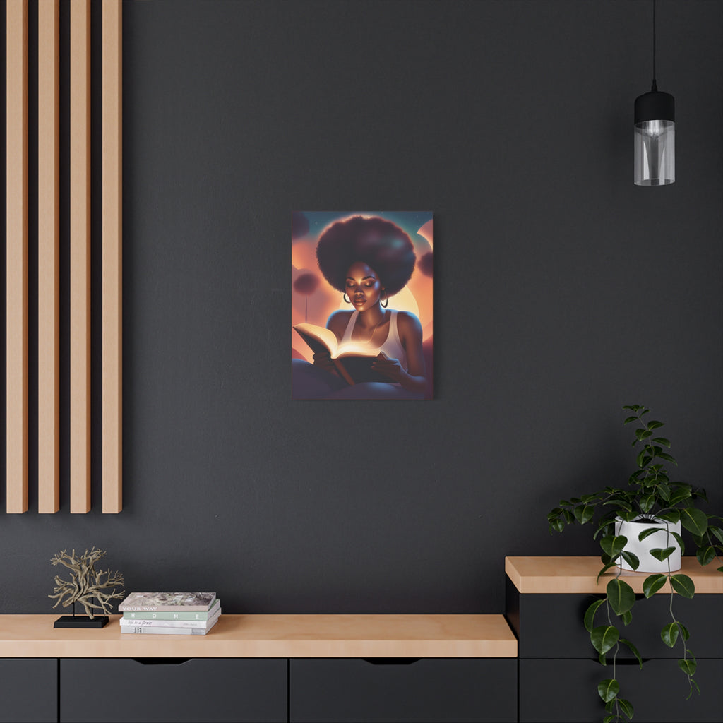 Canvas Wall Art Afro Latina Reading Magical Book