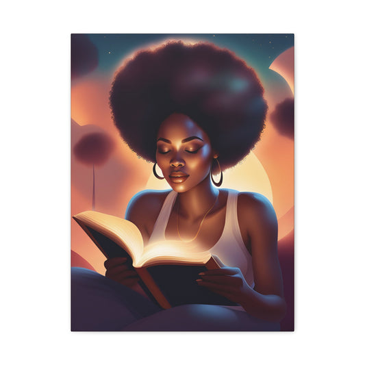 Canvas Wall Art Afro Latina Reading Magical Book