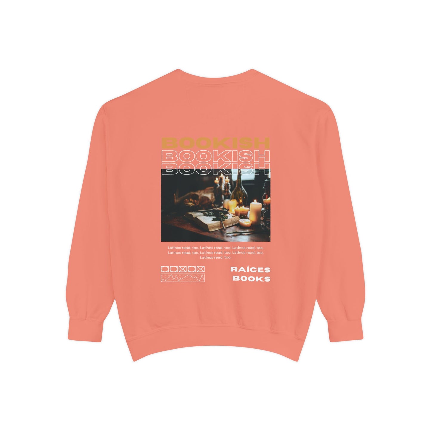 Bookish Latino Garment-Dyed Sweatshirt with Candles and Books Design