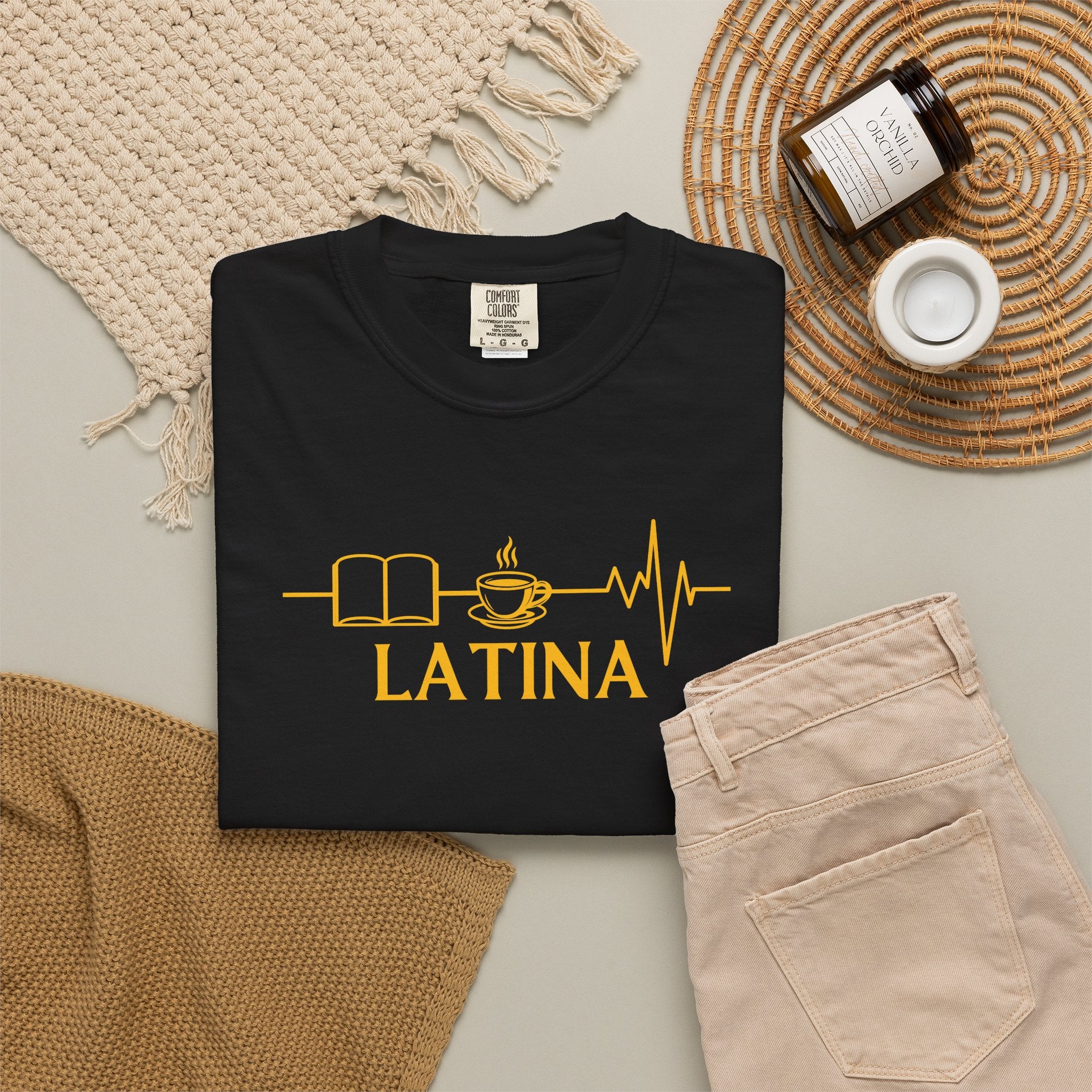 Latina with Coffee & Book Heartbeat T-Shirt