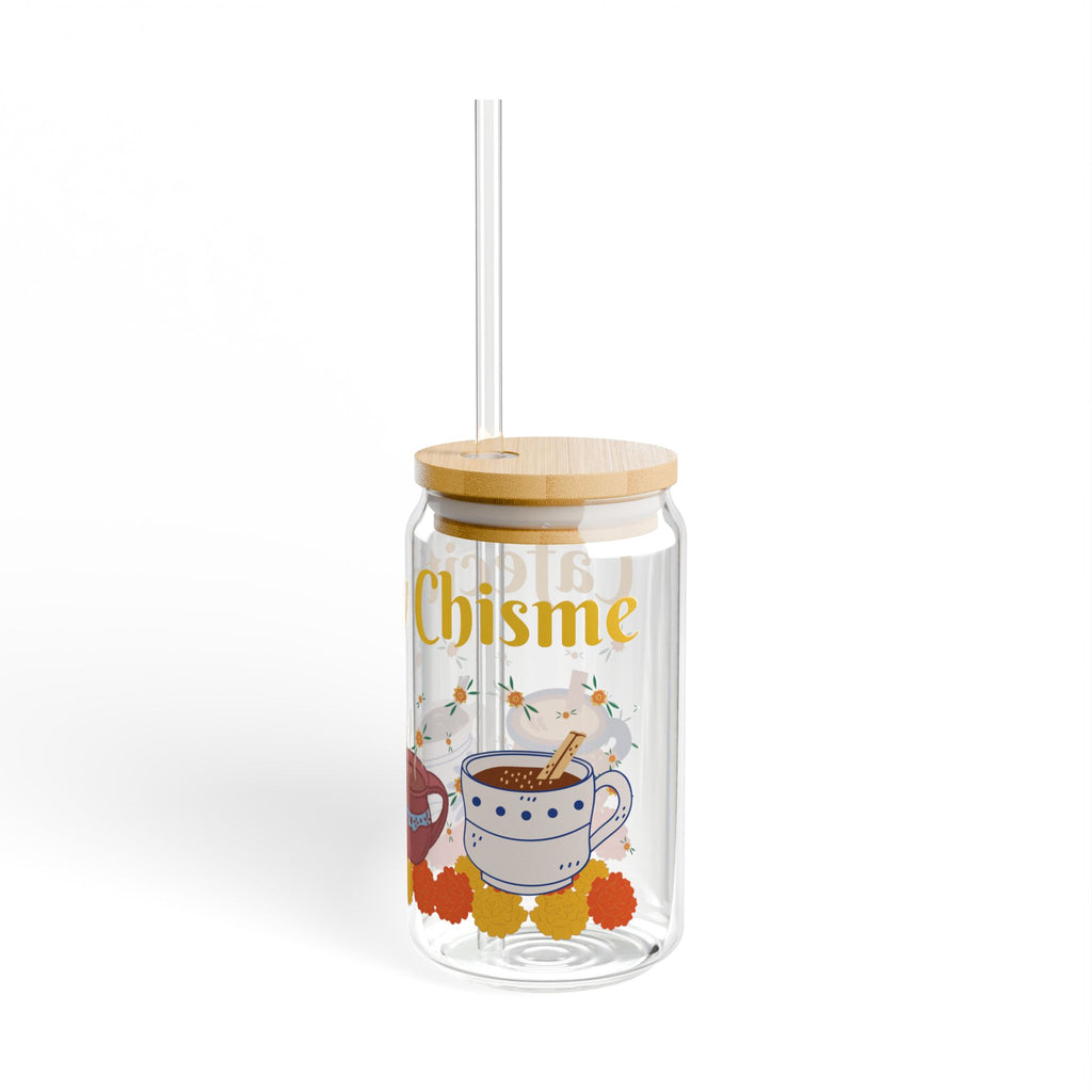 Cafecito Sipper Glass - 16oz with Wooden Lid & Straw - Perfect for Coffee Lovers