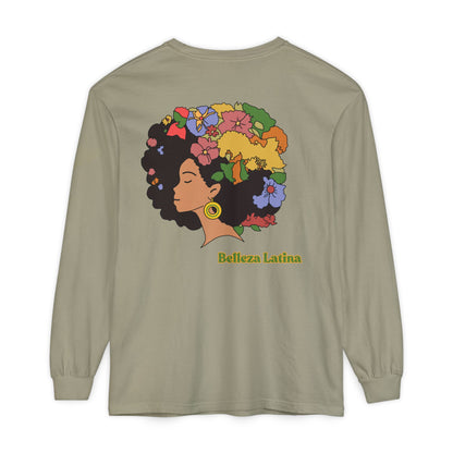 Long Sleeve T-Shirt Afro Latina Belleza Latina Afro with Flowers