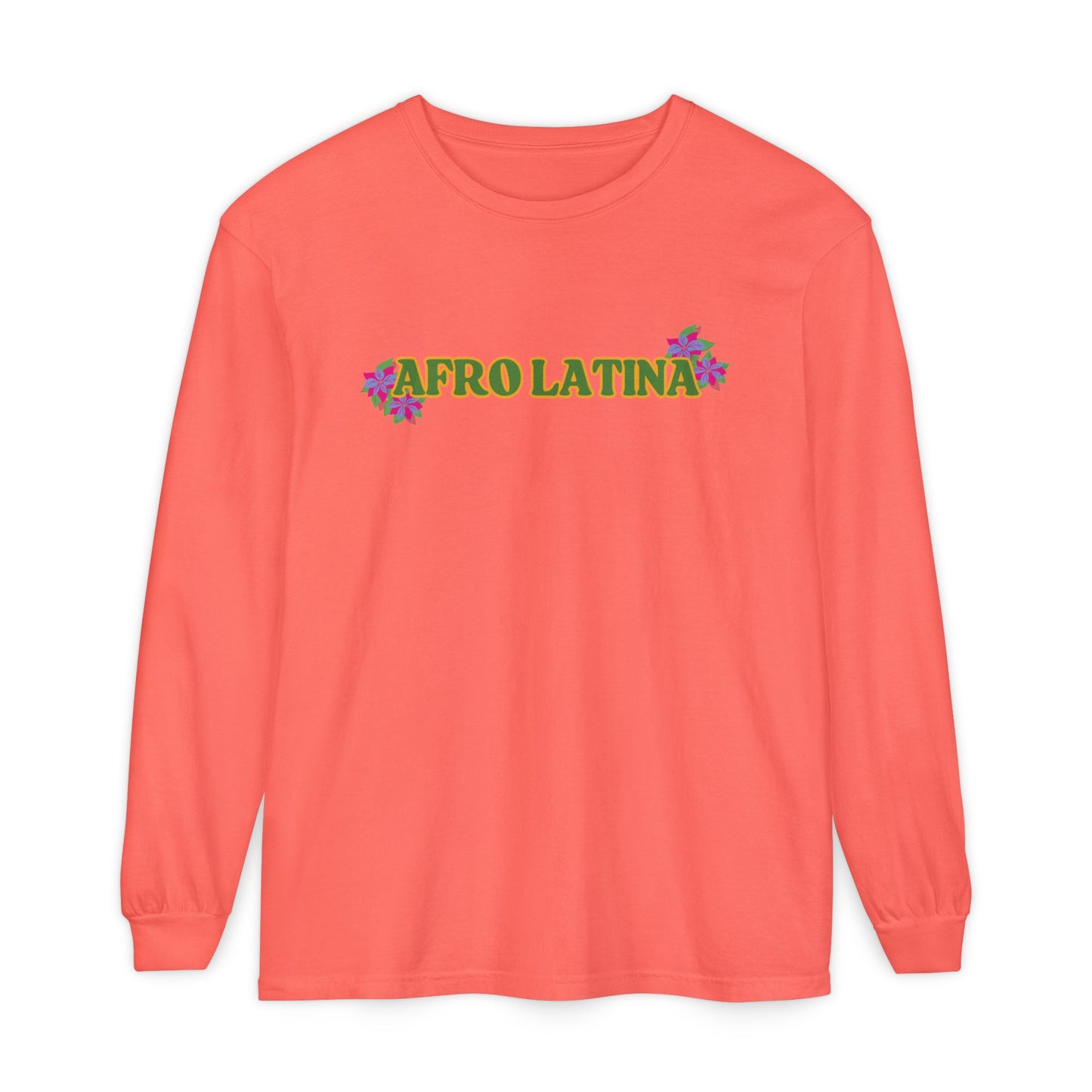 Long Sleeve T-Shirt Afro Latina Belleza Latina Afro with Flowers
