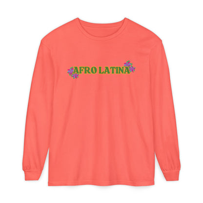 Long Sleeve T-Shirt Afro Latina Belleza Latina Afro with Flowers