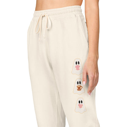 Fleece Sweatpants - Concha Season with Ghosts Eating Conchas Design