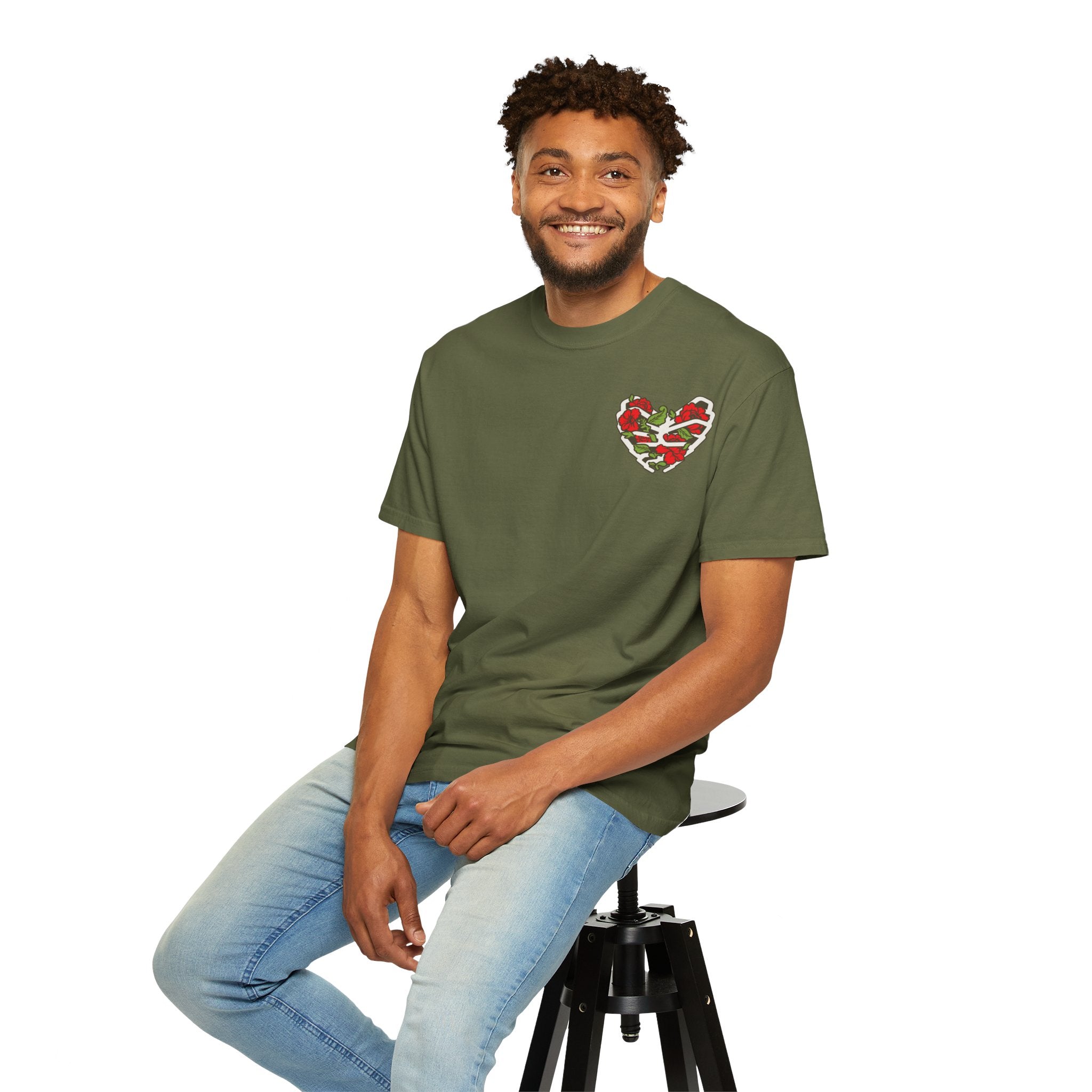 Unisex Garment-Dyed T-shirt - Autentico, Chingon Latino with Calavera Heart