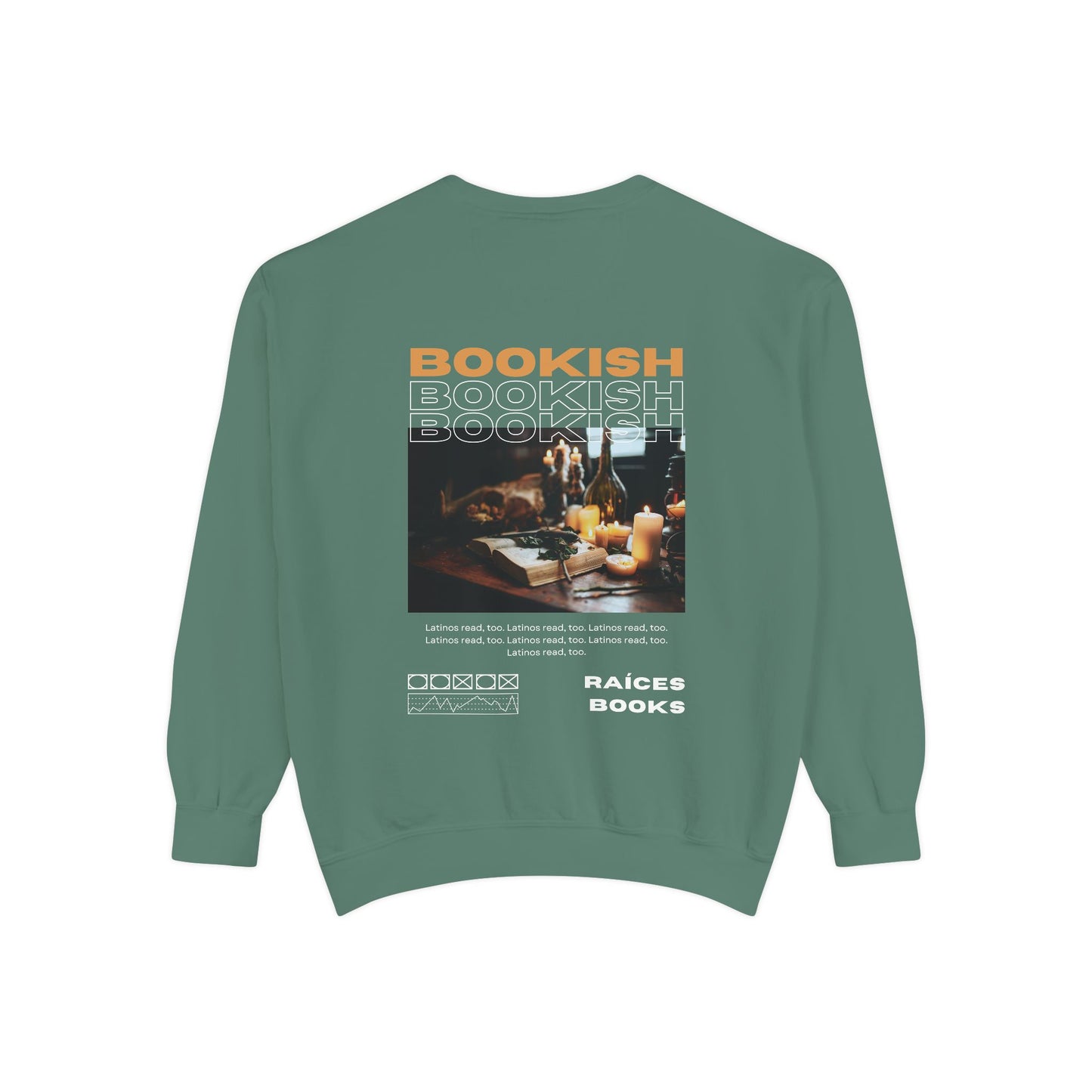 Bookish Latino Garment-Dyed Sweatshirt with Candles and Books Design