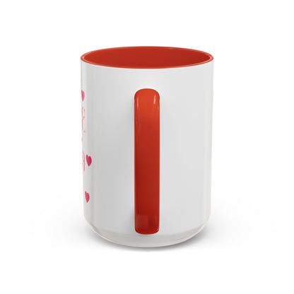 Coffee Mug - Books & Cafecito with Red and Pink Hearts Design