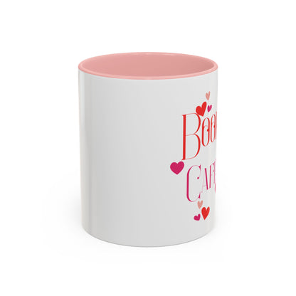 Coffee Mug - Books & Cafecito with Red and Pink Hearts Design