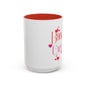 Coffee Mug - Books & Cafecito with Red and Pink Hearts Design