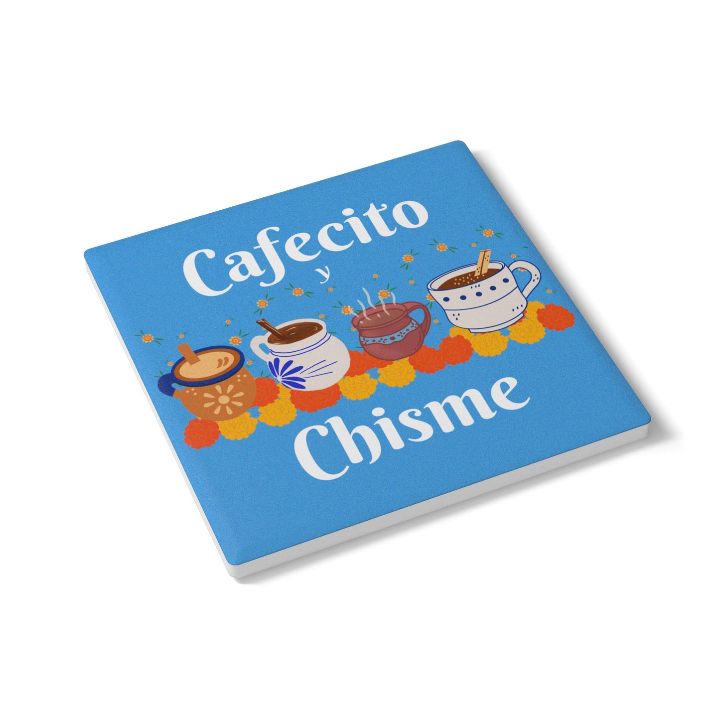Cafecito y Chisme Light Blue Ceramic Coaster