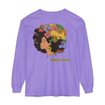 Long Sleeve T-Shirt Afro Latina Belleza Latina Afro with Flowers