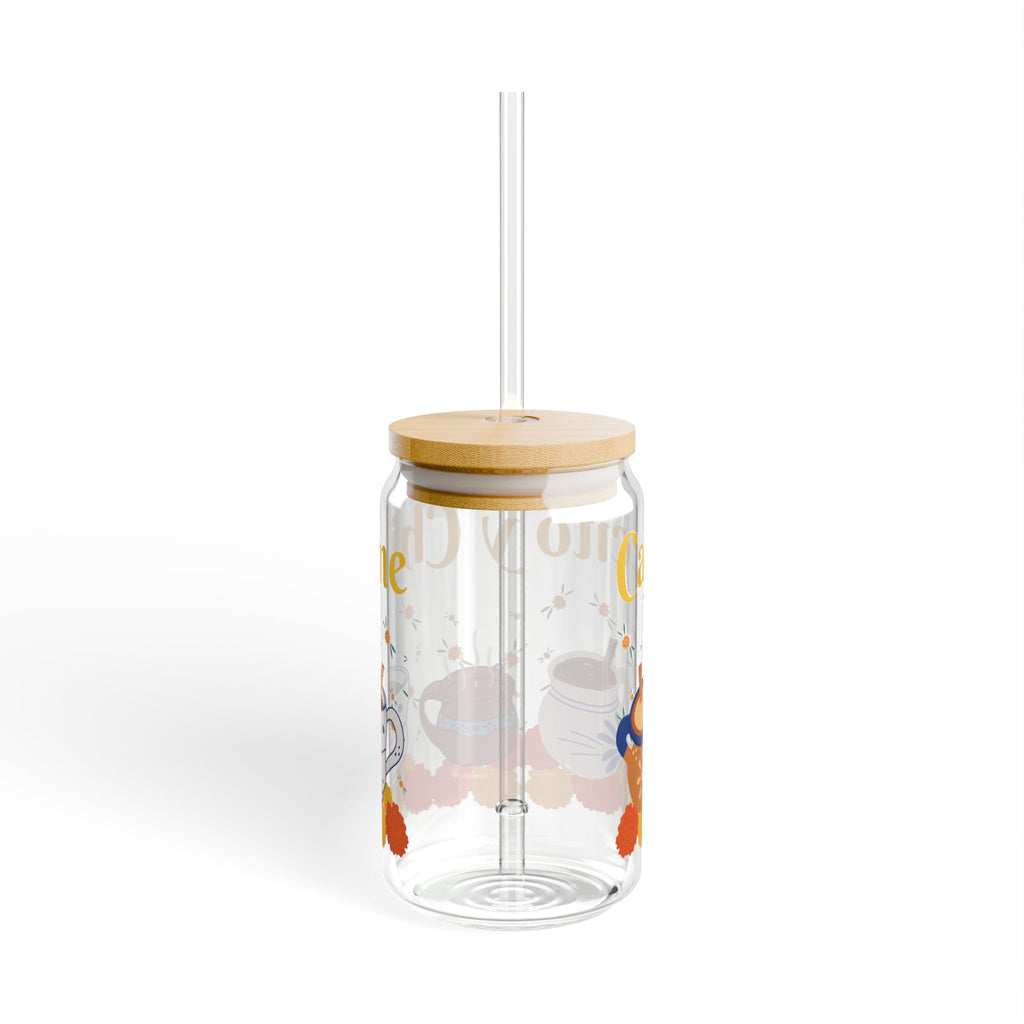 Cafecito Sipper Glass - 16oz with Wooden Lid & Straw - Perfect for Coffee Lovers